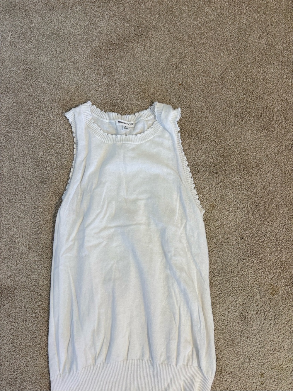 Minnie Rose White Sleeveless Knit Dress with Ruffle Trim